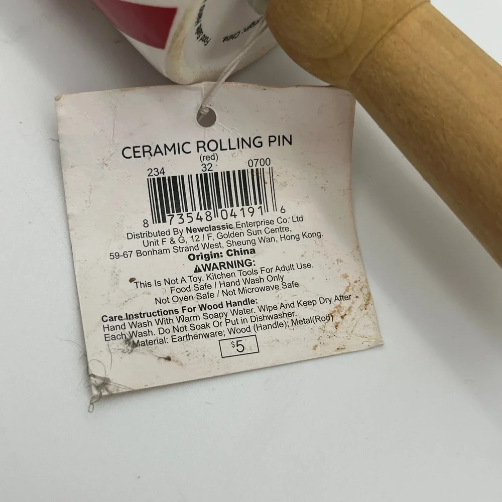 Newclassic Ceramic Rolling Pin Unisex OS Red‎ Candy Cane Stripe Holiday Kitchen